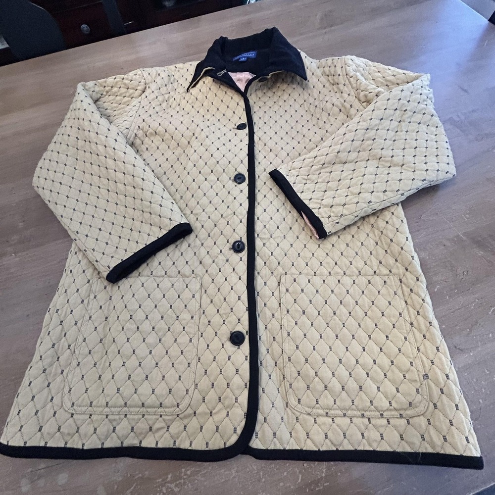 J McLaughlin Coat Womens‎ 8 Beige Quilted Diamond Button Front Lined Made USA
